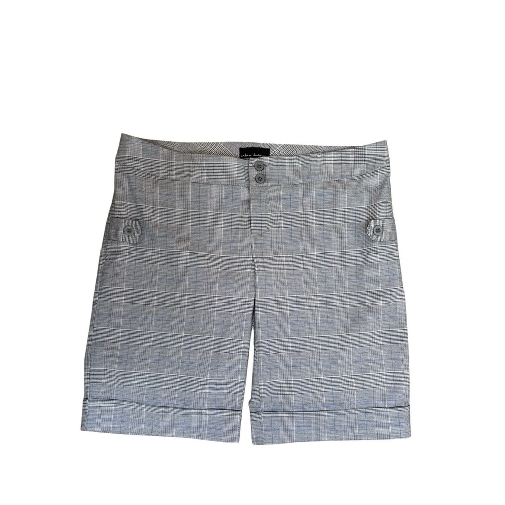 Urban Behavior Plaid Bermuda Shorts Womens M Black White Blue Cuffed‎ 10" Inseam